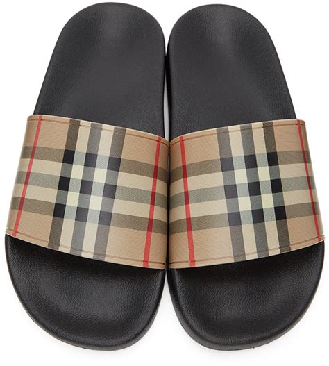 burberry beige check slides.